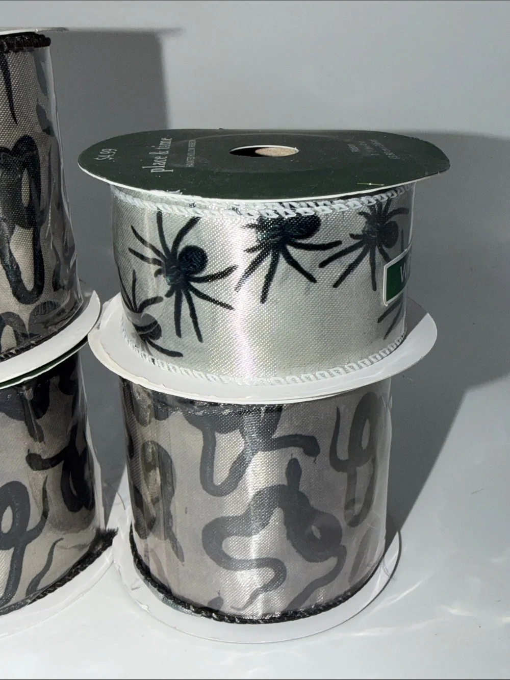 Halloween Snake Spider Wired Edge Ribbon Spool Bundle Lot Creepy Crafting Silver